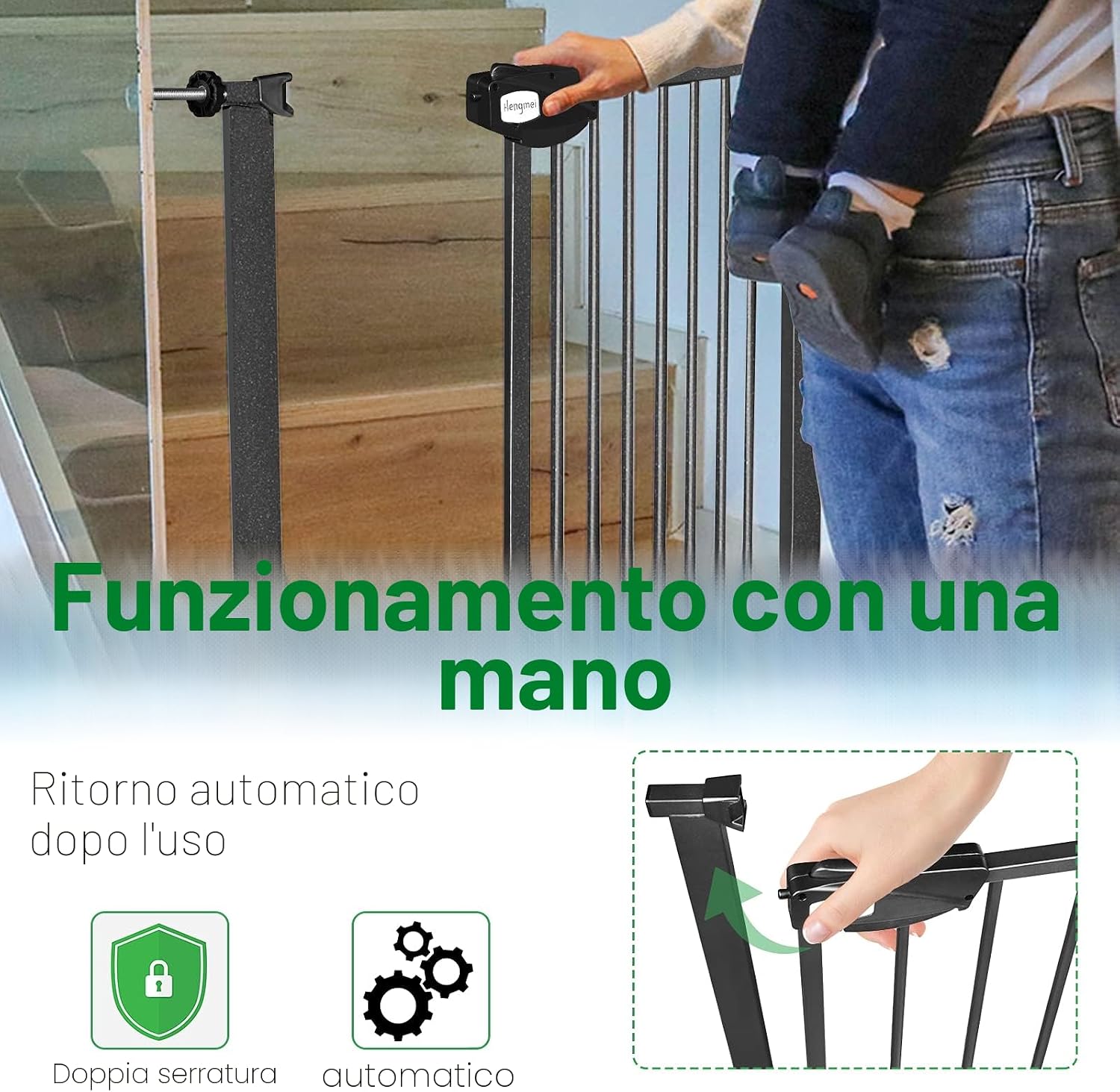Thumbnail 1 de Aufun Griglia di protezione per porte e scale (85–95 cm) - chiusura automatica, senza fori, apertura 180°
