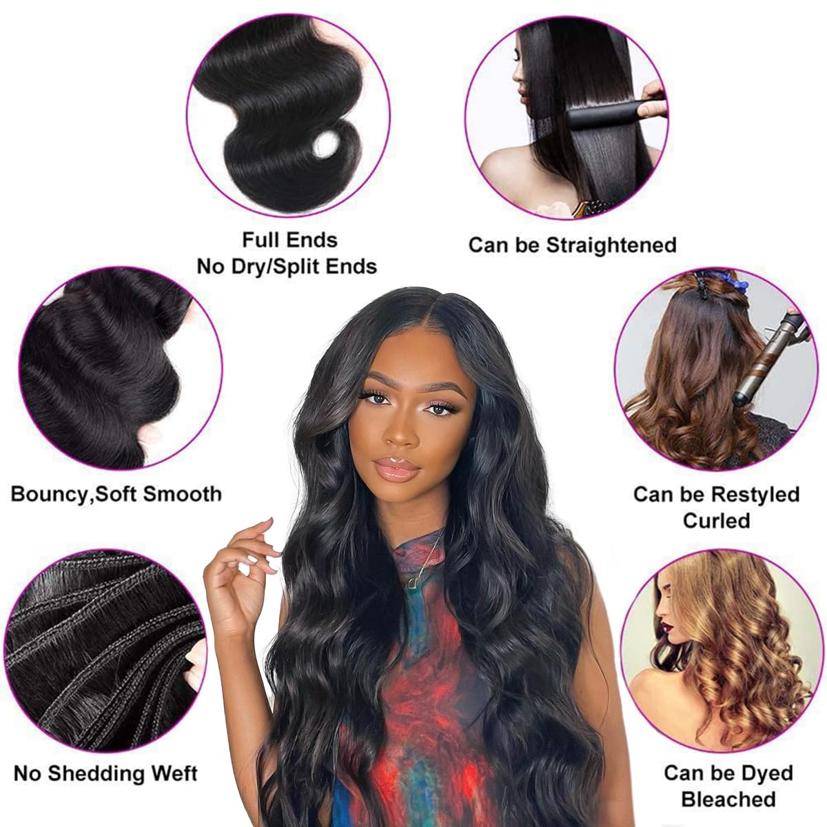 Thumbnail 5 de 15A Raw Indian Virgin Human Hair Bundles (Body Wave), 4 Bundles 24/24/26/26 Inch