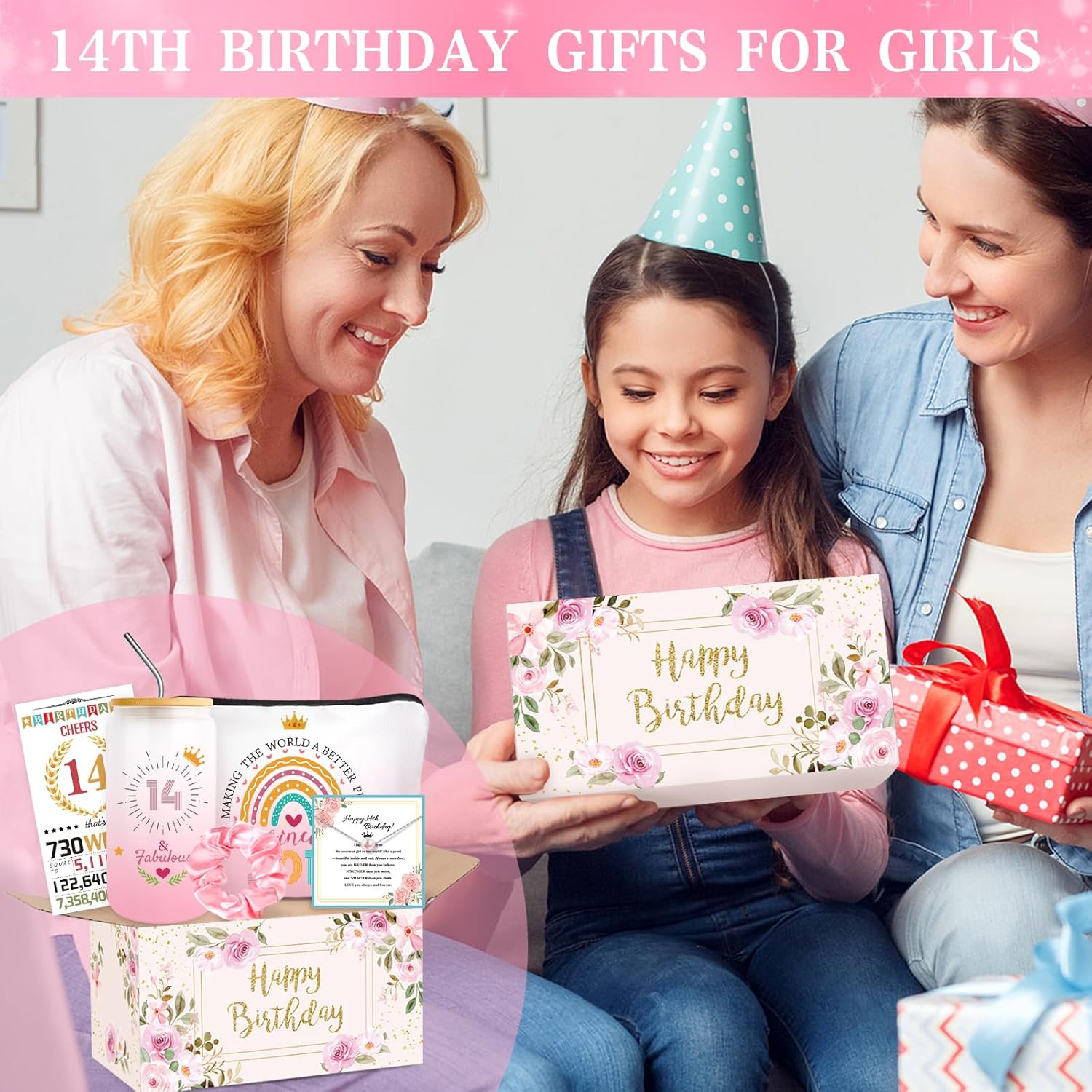 Thumbnail 6 de Frerdui 14th Birthday Gifts for Girls – Complete 14th Birthday Gift Set with Pearl Necklace, Glass Cup & Decorations
