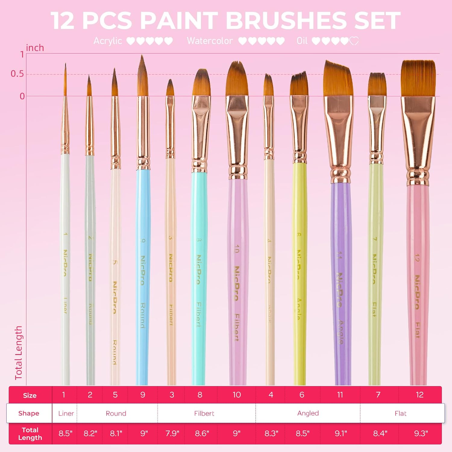 Thumbnail 3 de Nicpro 12 PCS Artist Paint Brush Set