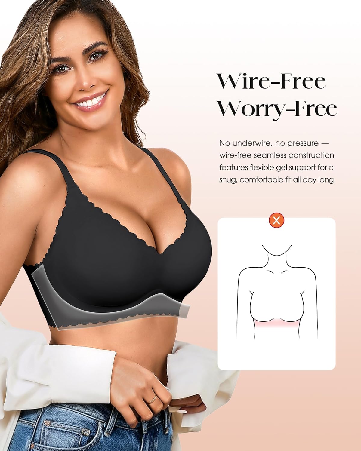 Thumbnail 4 de Seamless Jelly Bras 3-Pack Deep V Wireless Push-Up 🩲