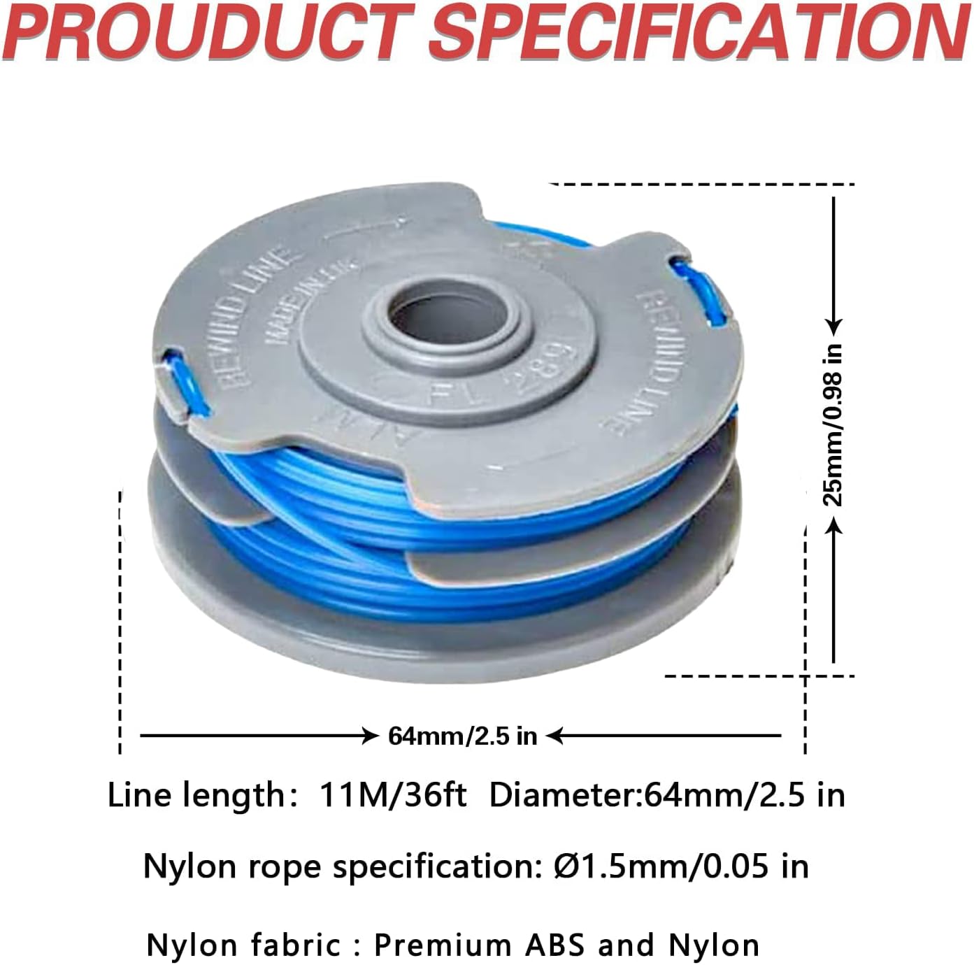 Detalle 2 de MOECSHSY 1.6mm double autofeed strimmer spool line (Flymo-compatible) – 4 pack