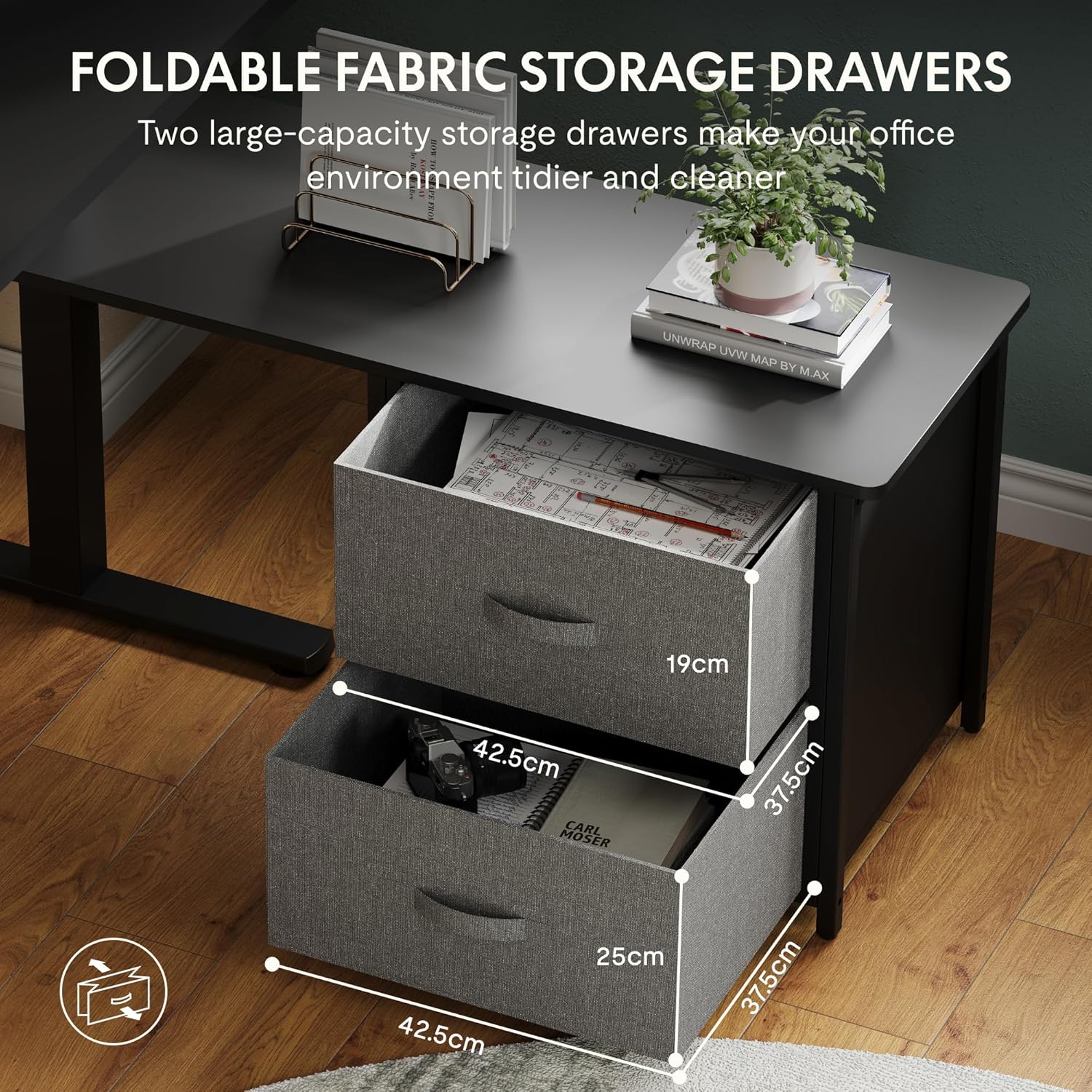 Detalle de FLEXISPOT Bureau Assis Debout en L avec Tiroirs – Réglage mémoire et plateau ergonomique