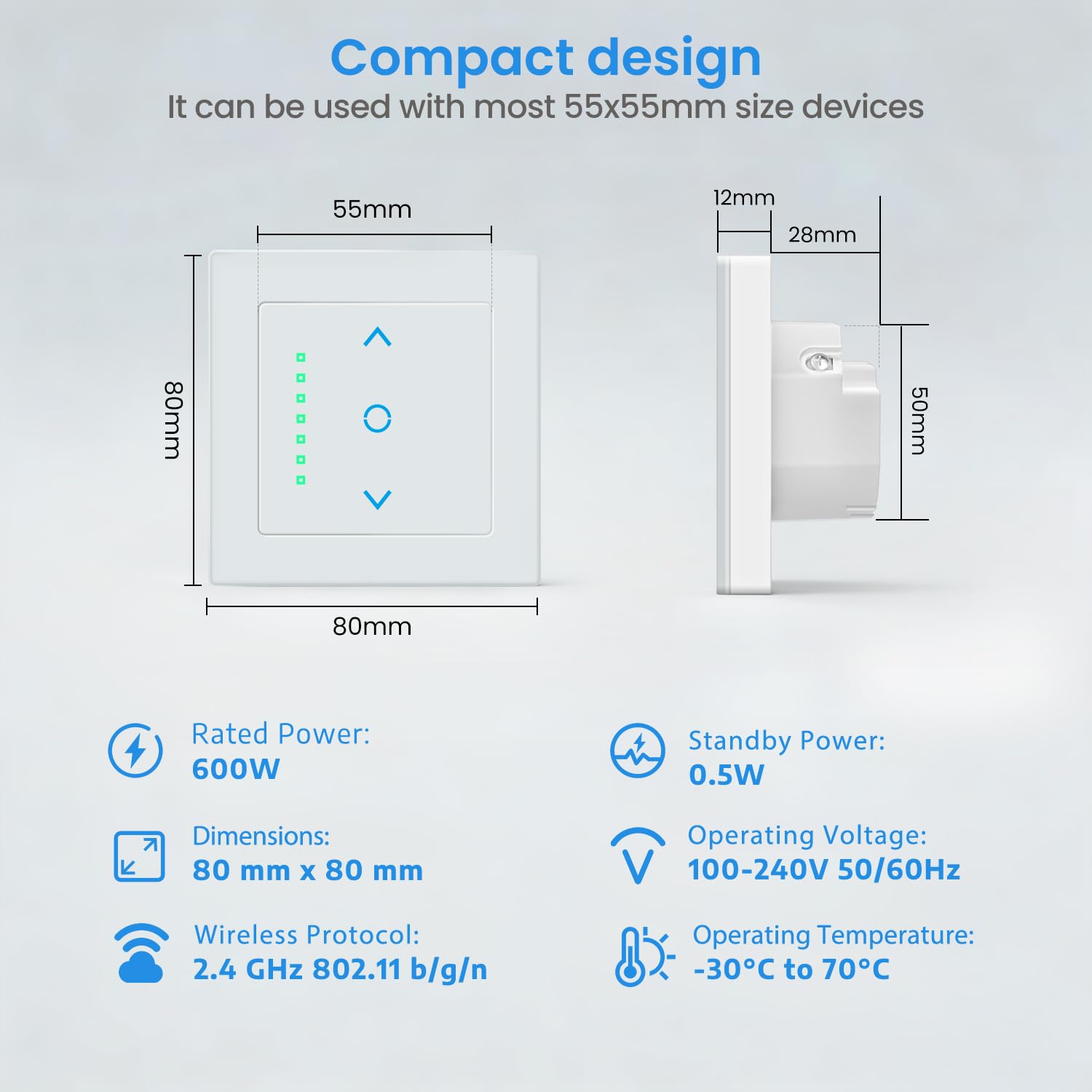 Thumbnail 1 de WLAN Rolladenschalter mit Prozentsteuerung – LincoSoft Smart Rolladen, kompatibel mit Echo Alexa/Google, 2 Stück, Weiß (80x80 mm)