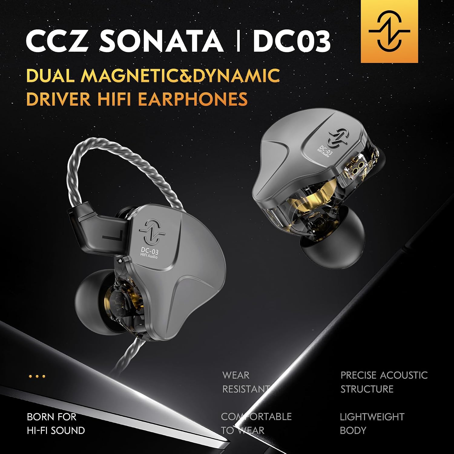 Detalle de H HIFIHEAR CCZ DC03 Wired IEM Earbuds with Detachable Cable, 3.5mm Jack