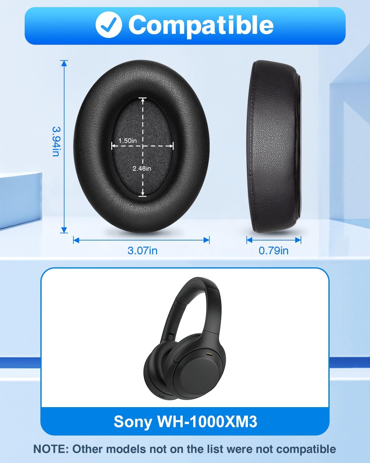 Thumbnail 1 de Link Dream coussinets pour Sony WH-1000XM3 (WH1000XM3) – mousse à mémoire de forme et isolation phonique, noir