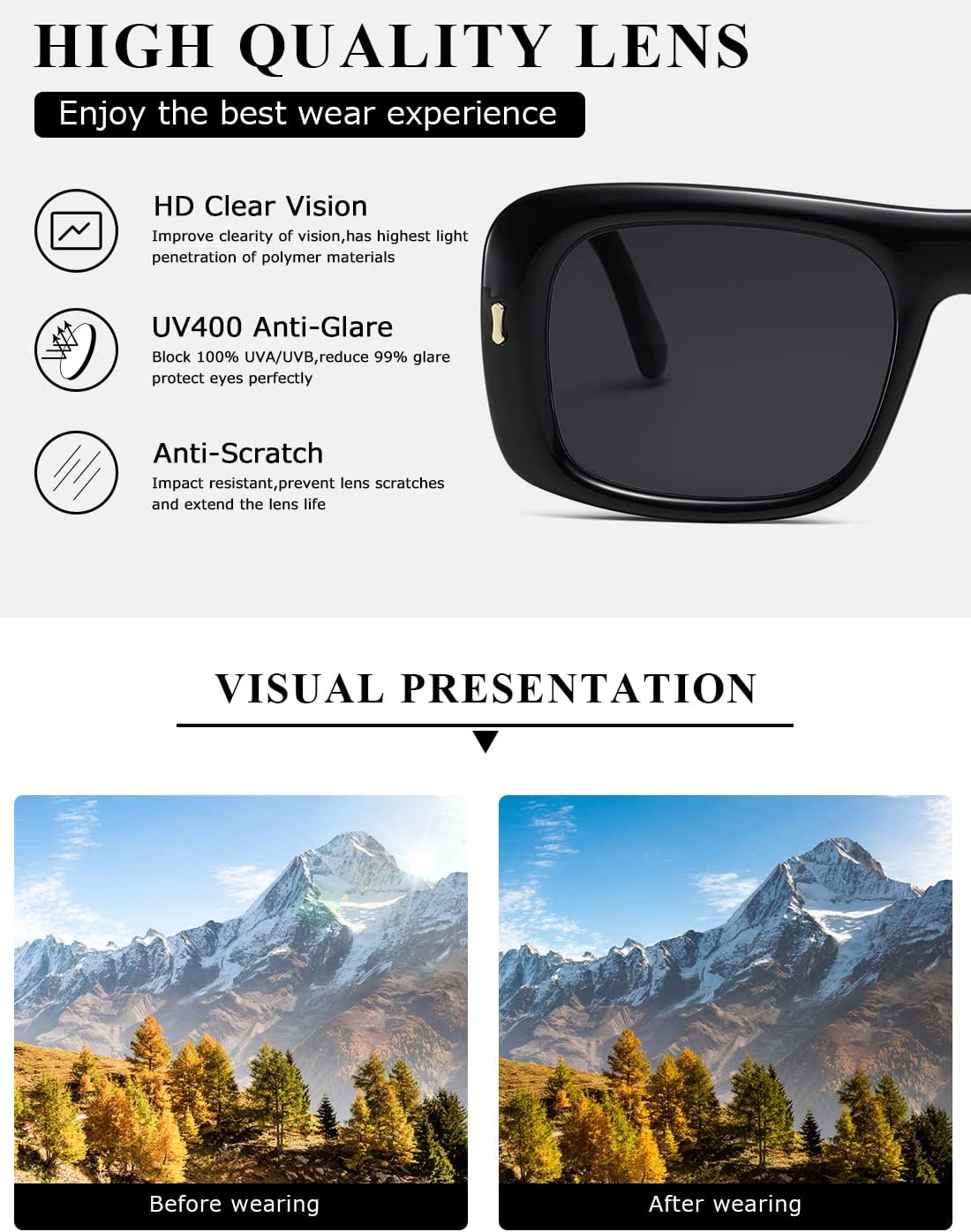 Thumbnail 6 de kimorn Sunglasses for Women and Men – Trendy Retro Oversize Square Frames K1337