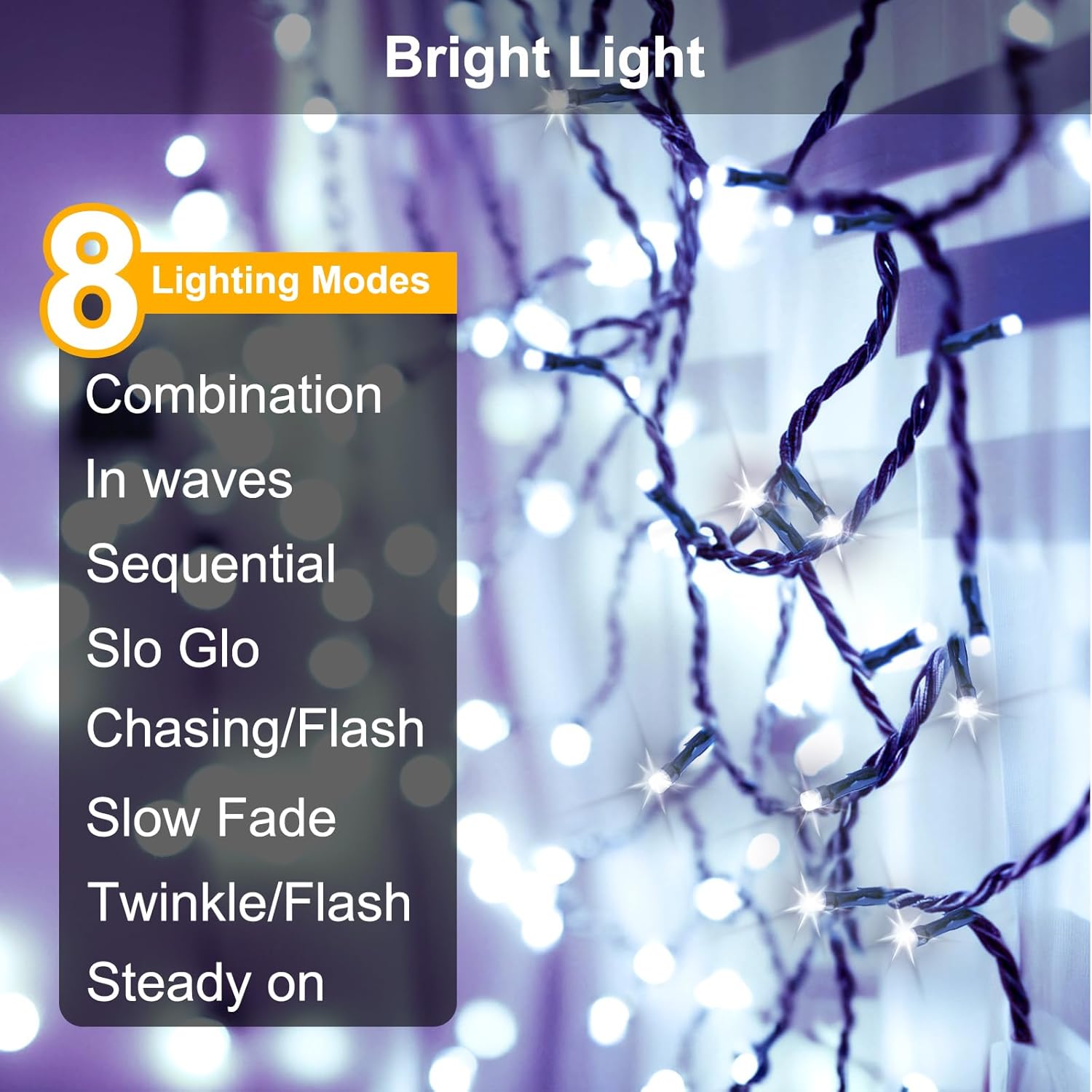 Detalle de FFZZKJ Solar String Lights Outdoor Garden, 120 LED (12m) – Cold White, Waterproof, 8 Lighting Modes