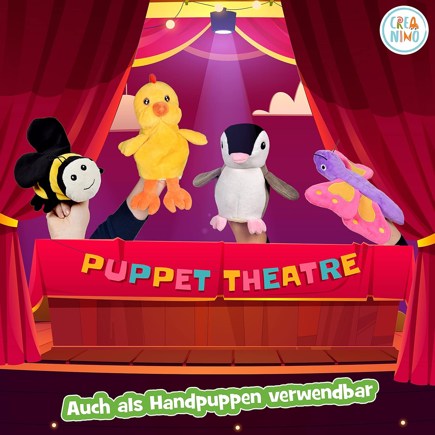 Detalle de Creanino 2 in 1 Plüschtier zum Wenden – Küken Kuscheltier, Handpuppe und Verwandlungsfreude