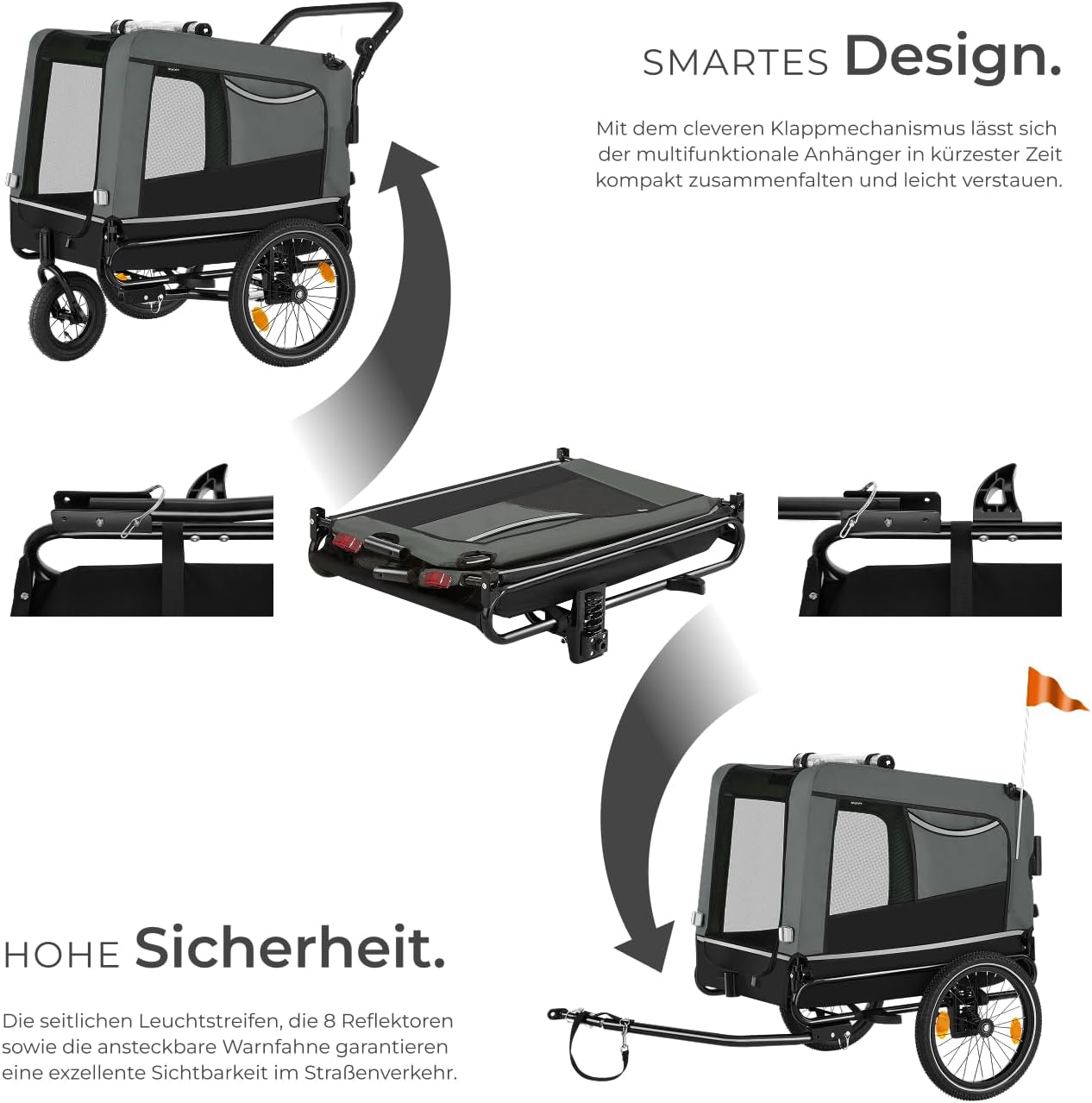 Detalle de tectake Fahrradanhänger multifunktional – Hundeanhänger, Jogger und Buggy, bis 40 kg, faltbar