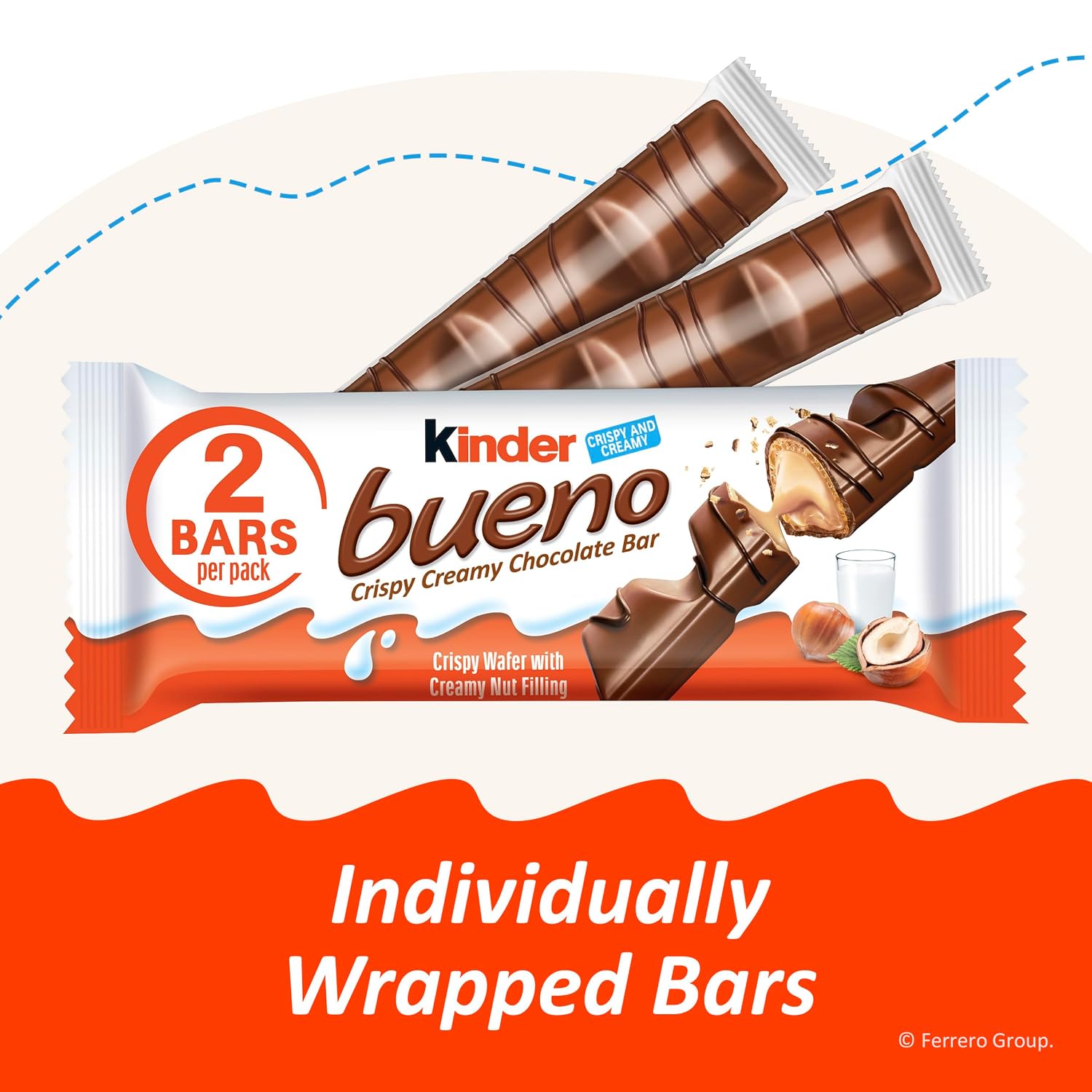 Detalle 2 de Kinder Bueno 10009800552020 Milk Chocolate Bars, 30 Individually Wrapped Packs
