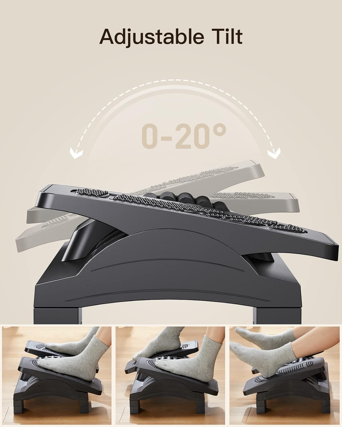 Thumbnail 5 de HUANUO Ergonomic Foot Rest Under Desk: 3 Height Settings, 20° Tilt, Massage Texture