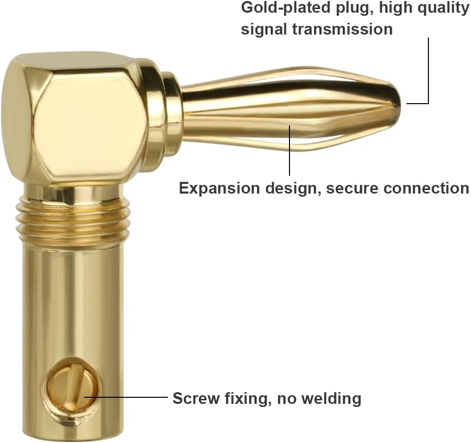 Thumbnail 3 de Aolso 4 Pcs 90 Degree Banana Plugs – Gold Plated 4.5mm Speaker Connectors