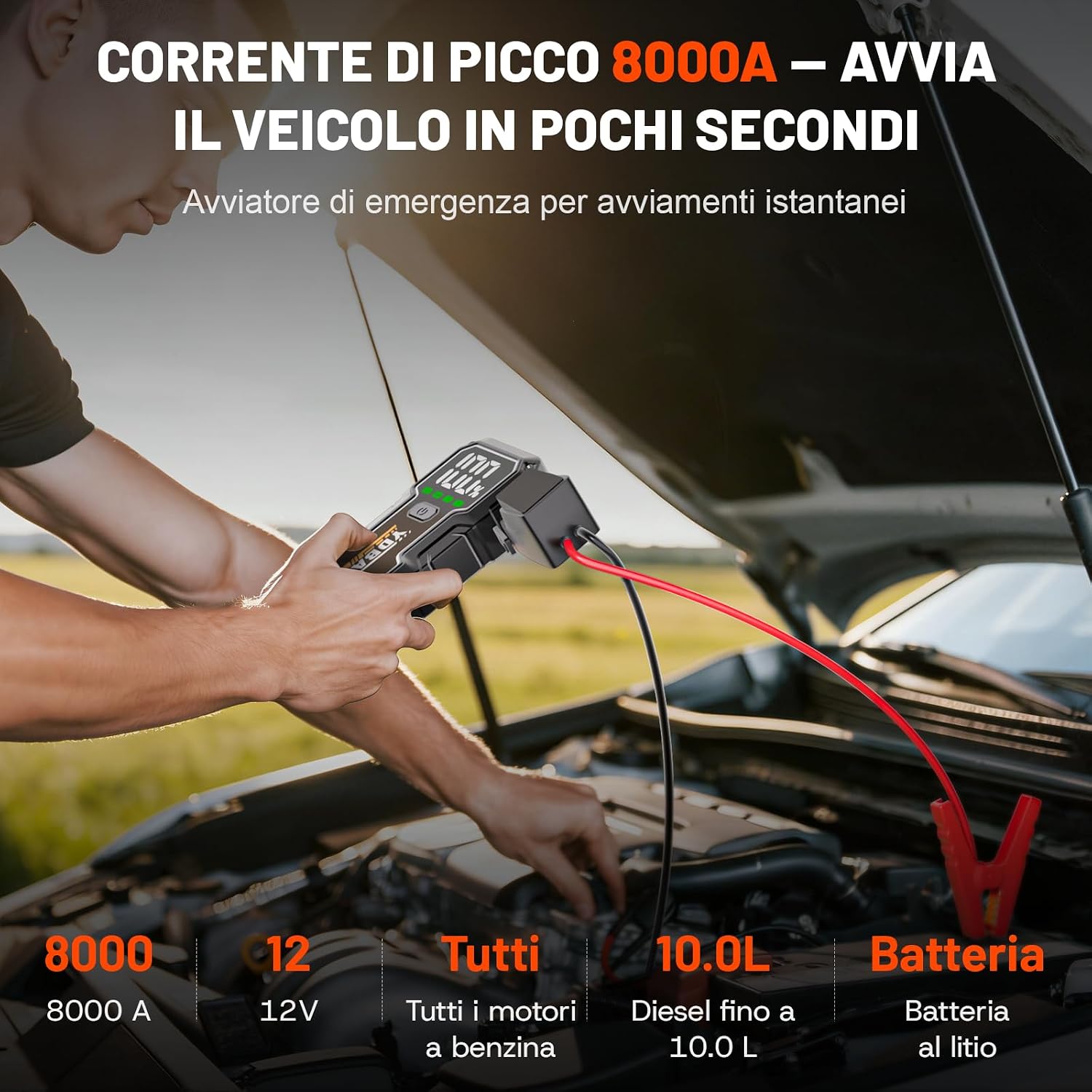 Thumbnail 1 de YDBAO Avviatore Batteria Auto 8000A: Avviatore di Emergenza 12V con Power Bank, Display LCD e Torcia LED