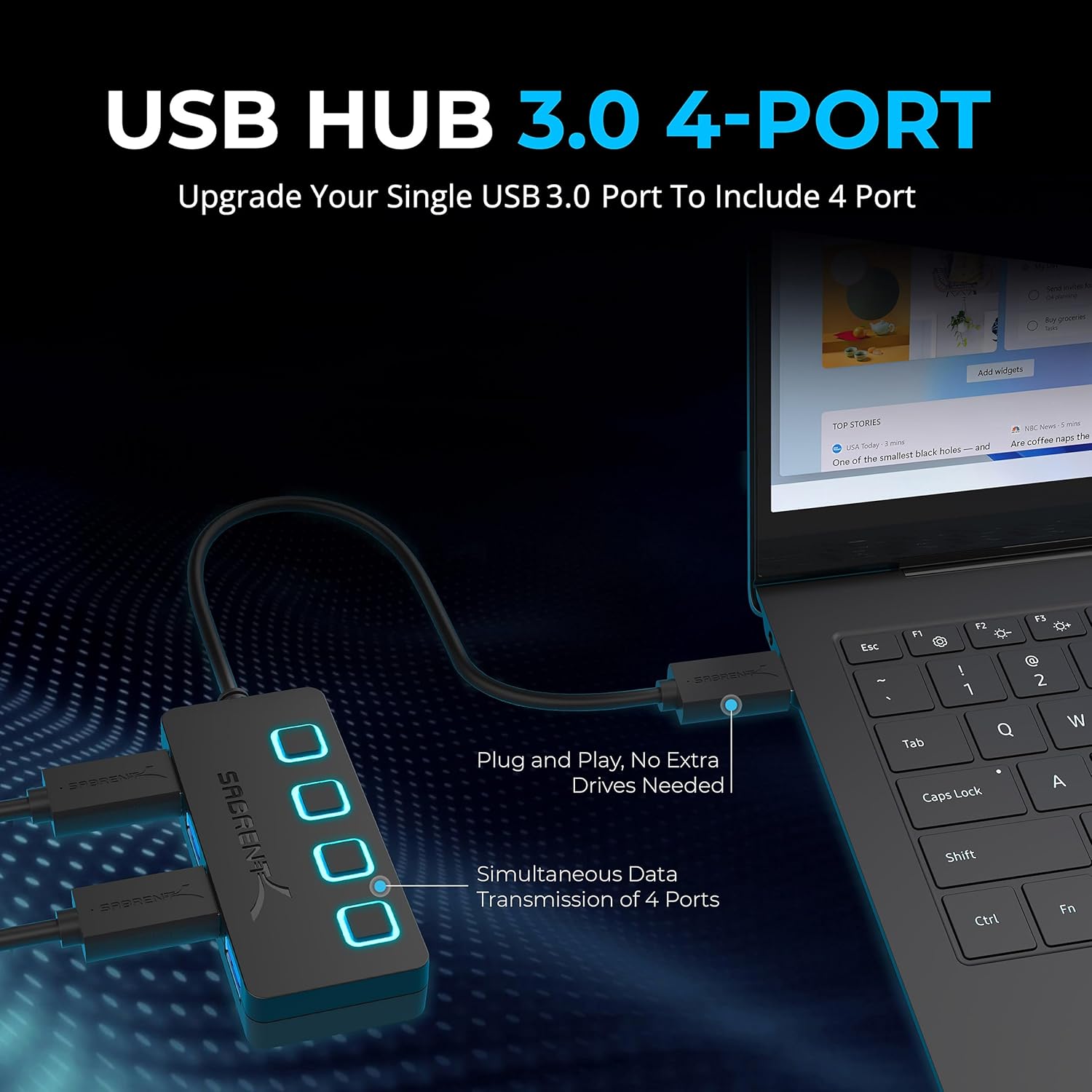 Thumbnail 1 de SABRENT HB-UMP3 Powered USB Hub 4-Port