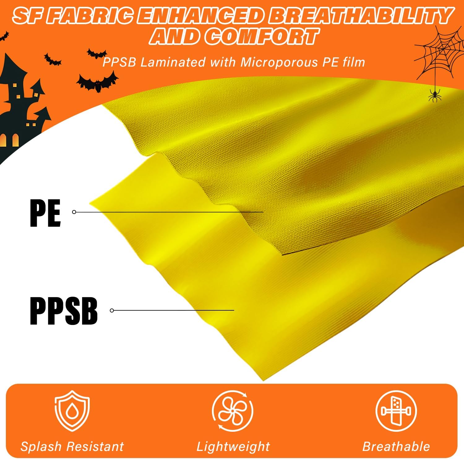 Thumbnail 2 de YIBER Disposable Coverall, Yellow XX-Large, Lightweight Polypropylene, Zipper
