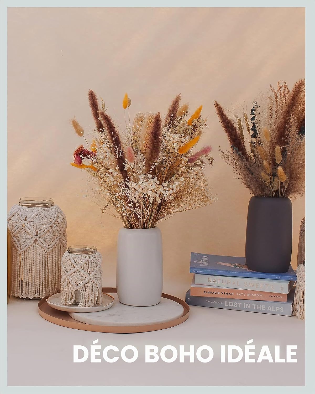 Detalle de Vase Blanc en céramique pour herbe de la pampa – Vase 20 cm (Ø 8,5 cm) pour fleurs séchées
