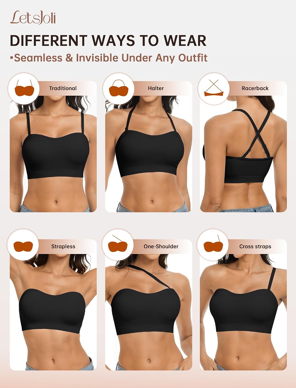 Detalle de LetsJoli Strapless Push-Up Bandeau Bra with Silicone Grip (No Underwire)