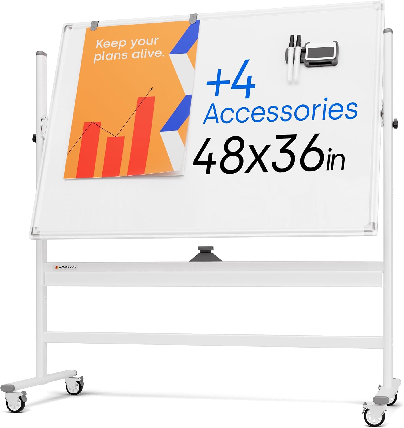Detalle de KAMELLEO Mobile Dry-Erase Whiteboard, 48" x 36" Double-Sided Rolling Board