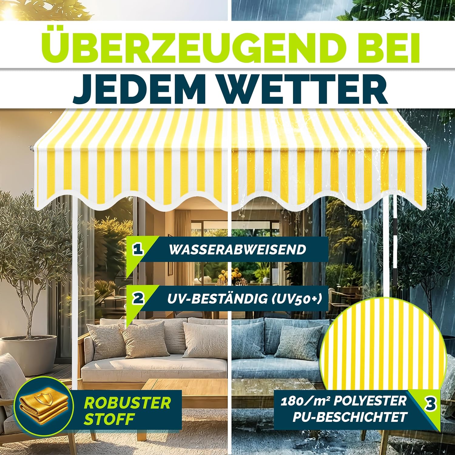 Detalle 2 de tillvex Klemmmarkise mit Handkurbel Balkon – flexibler Sonnenschutz ohne Bohren, 300 cm