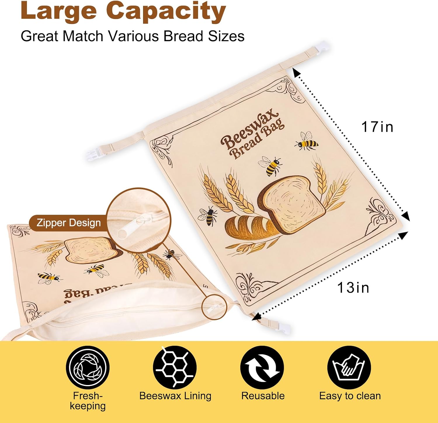 Thumbnail 1 de Nedsewor 2 Pack Beeswax Bread Bags 17x13in