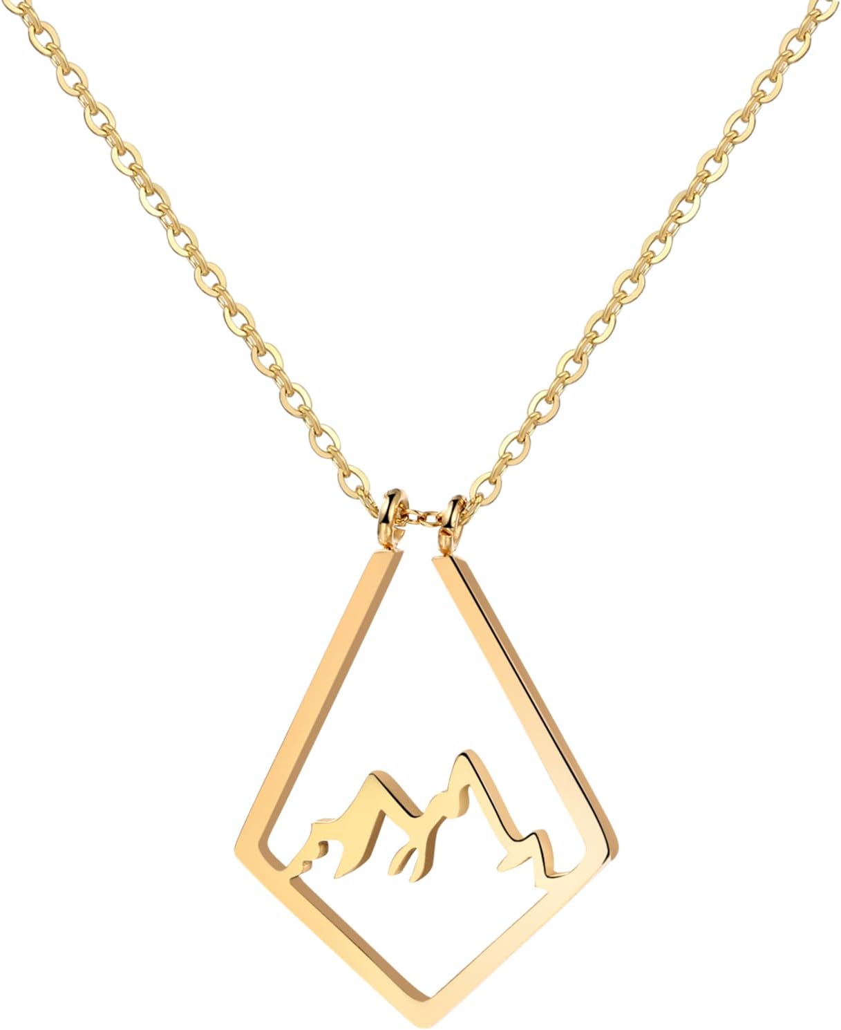 Detalle de JewelryWe Berg Ringhalter Halskette – Edelstahl, Rhombus Berg Anhänger, 38 cm mit Verlängerung