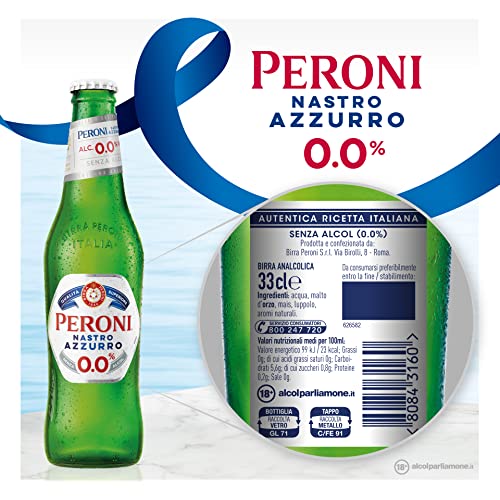 Detalle de Peroni Nastro Azzurro 0.0 Birra Analcolica Premium Lager – 24 bottiglie da 33 cl