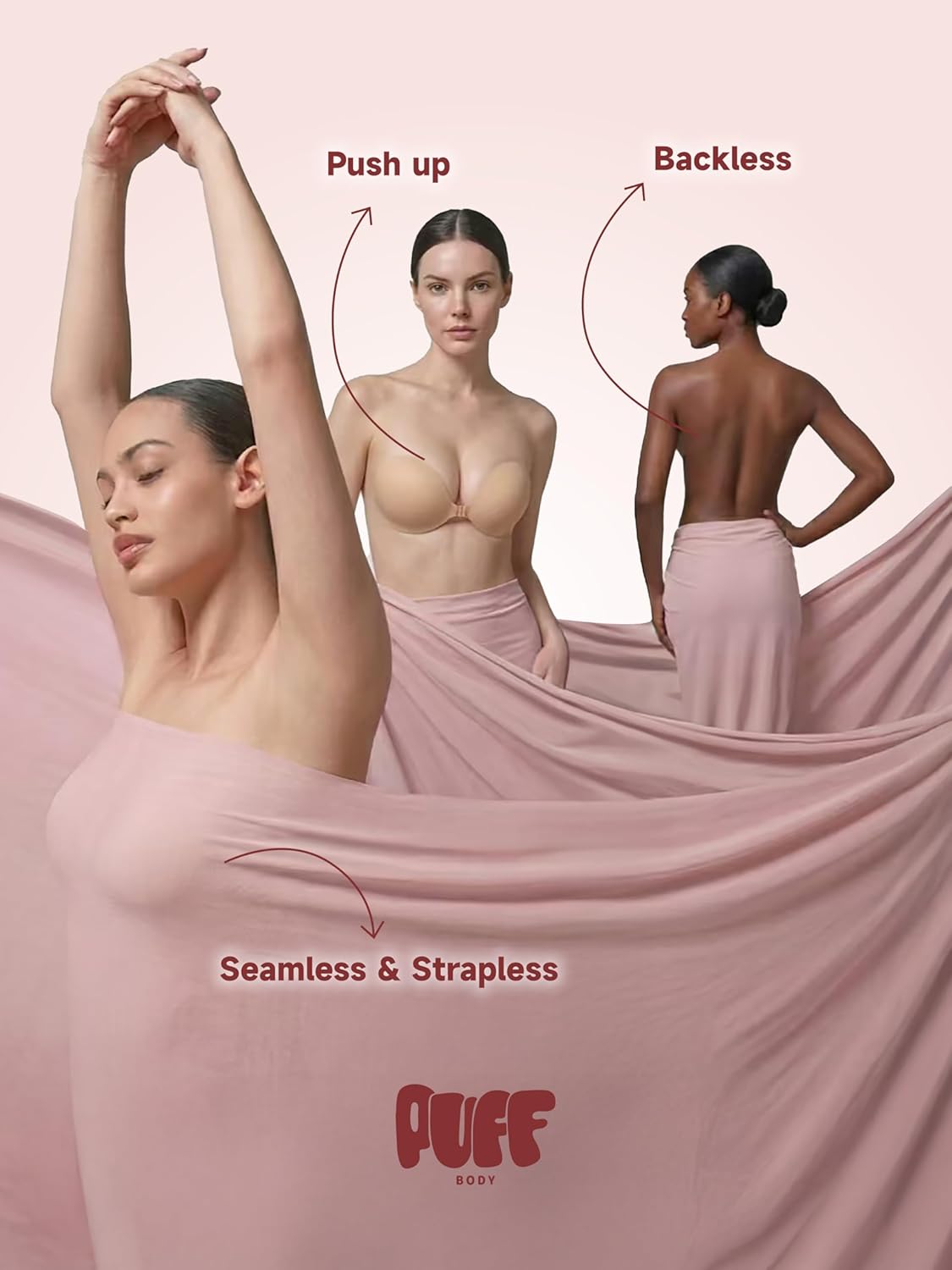 Thumbnail 2 de PUFF BODY Invisible Strapless Sticky Bra (Adhesive Strapless Push Up with Nipple Covers) for Backless Dresses