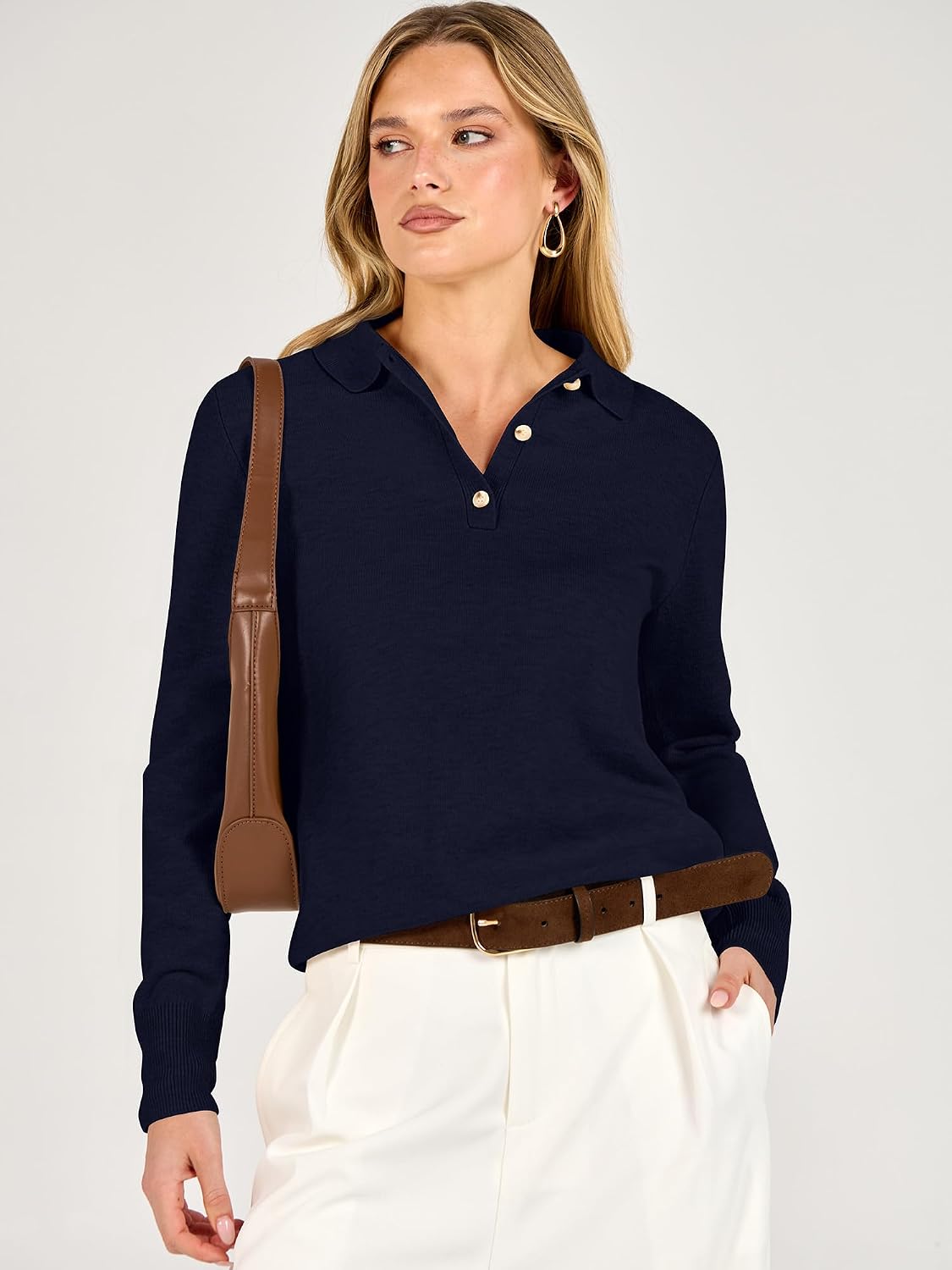 Detalle 2 de ANRABESS Women's Polo Sweater, Polyester Blend