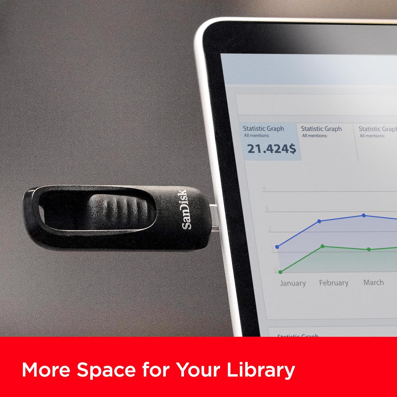 Detalle de SanDisk Ultra Slider USB-Type-C 256 GB – USB 3.2 Gen 1, bis zu 400 MB/s