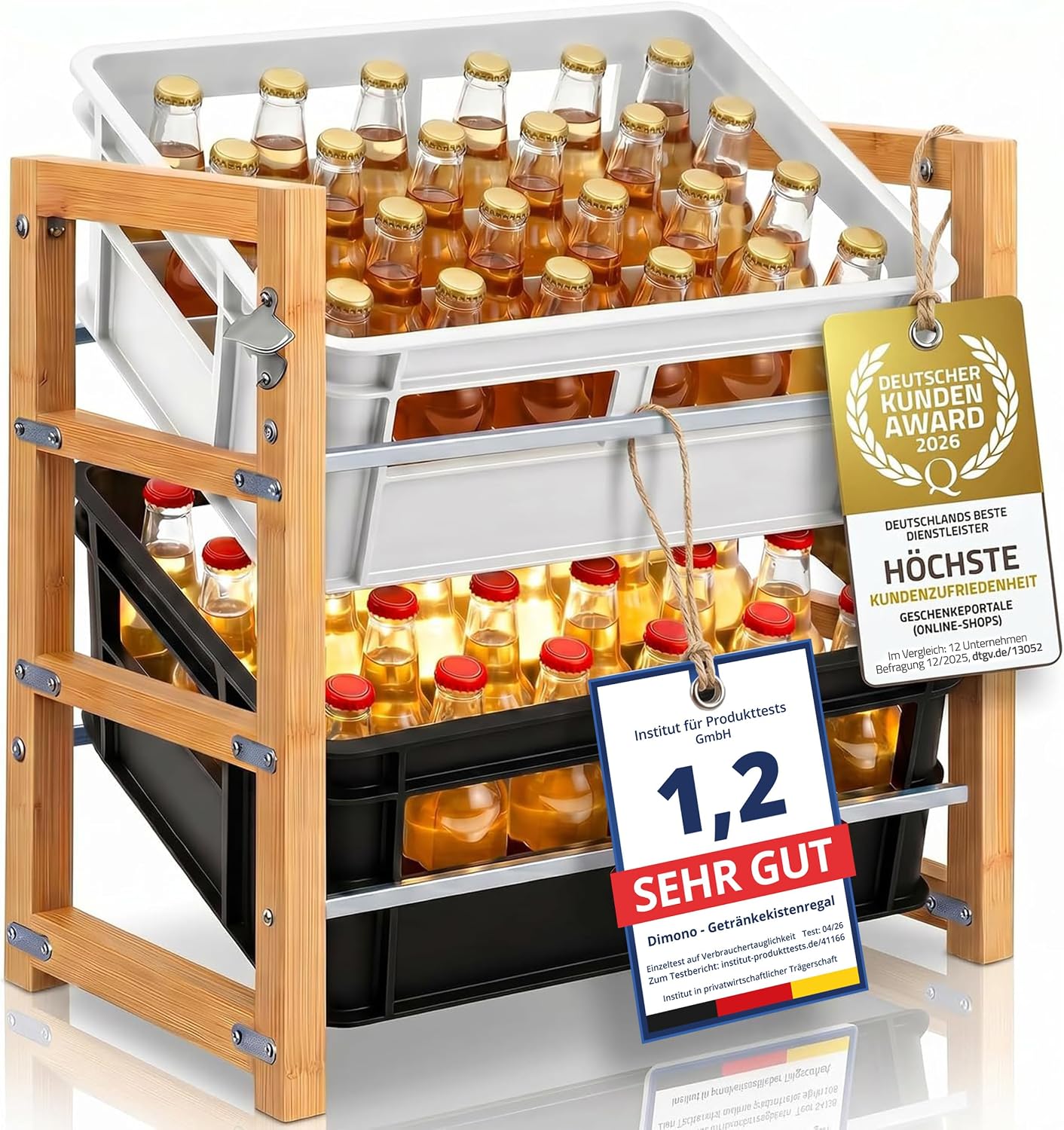 Detalle de Dimono Drinks Crate Rack for 2 Crates, Bamboo Shelf with Steel Brackets