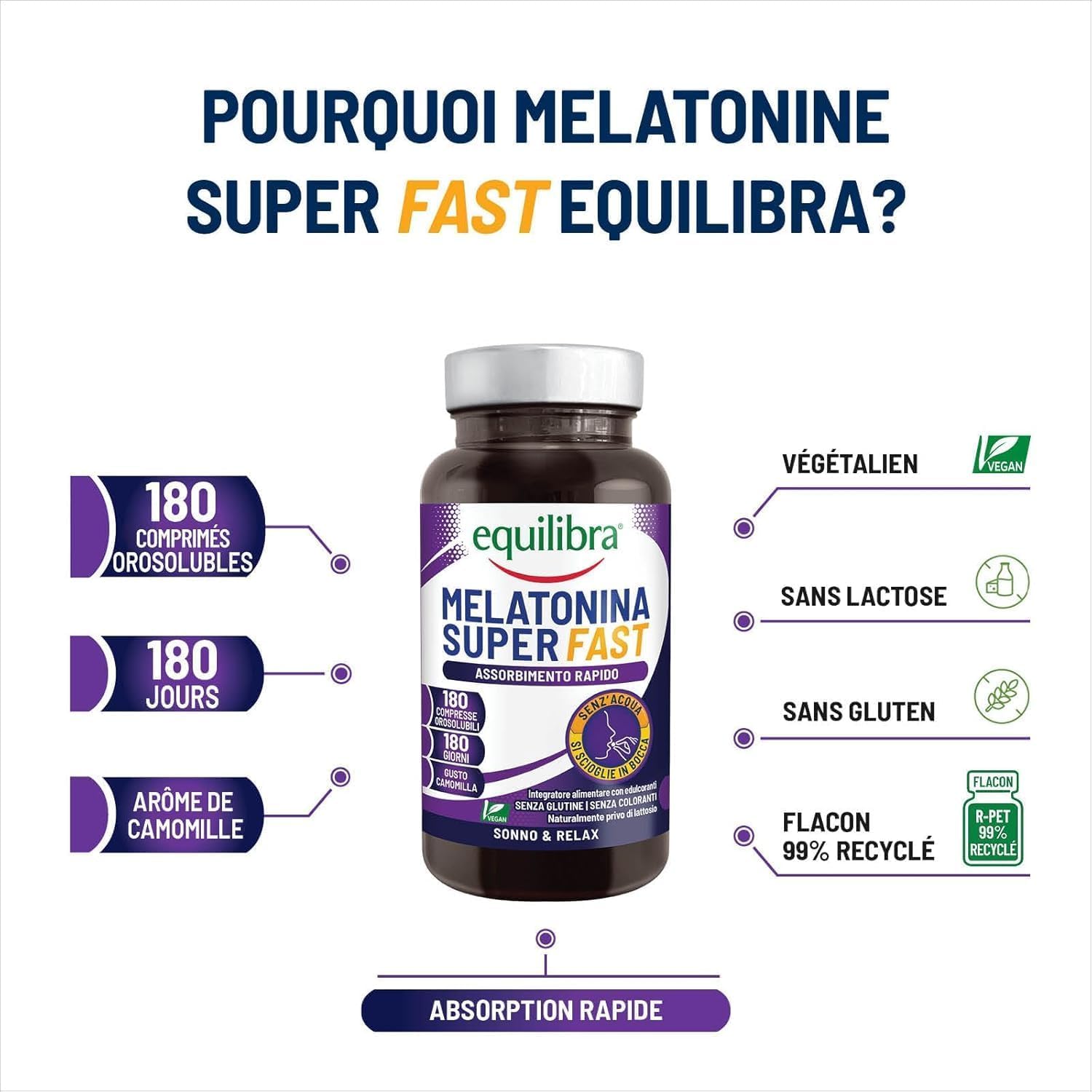 Detalle de Equilibra Mélatonine Superfast 180 comprimés