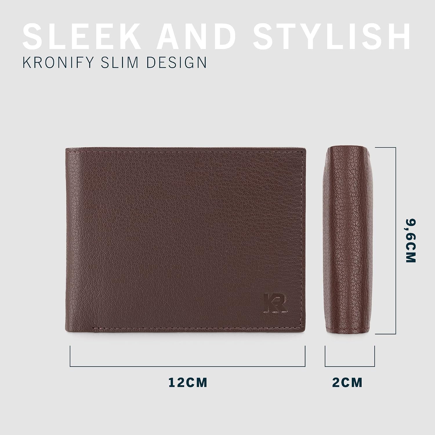Thumbnail 6 de KRONIFY Portafoglio da uomo in vera pelle marrone scuro naturale con protezione RFID, formato orizzontale e 13 scomparti carte