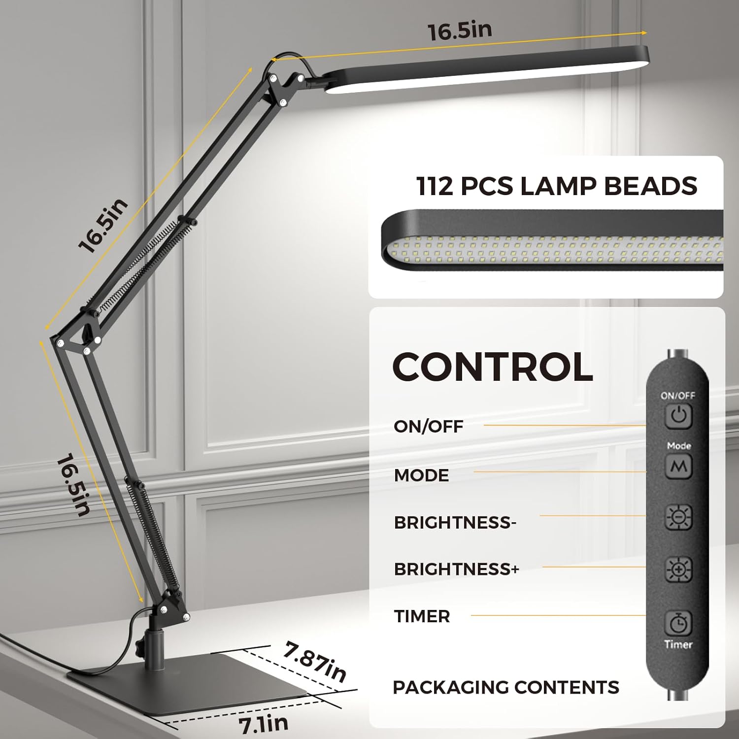 Thumbnail 2 de SKYLEO slim-base LED desk lamp with adjustable swing arm, dimmable timer & memory function (black)