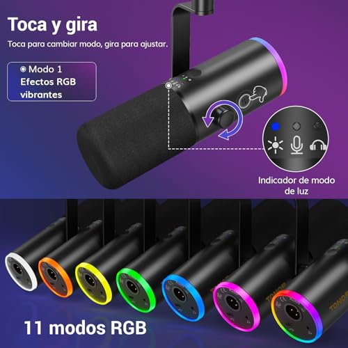 Detalle de TONOR TD510 AIR H+ Microfono de Gaming Dinámico: para PC, USB/XLR y RGB ajustable