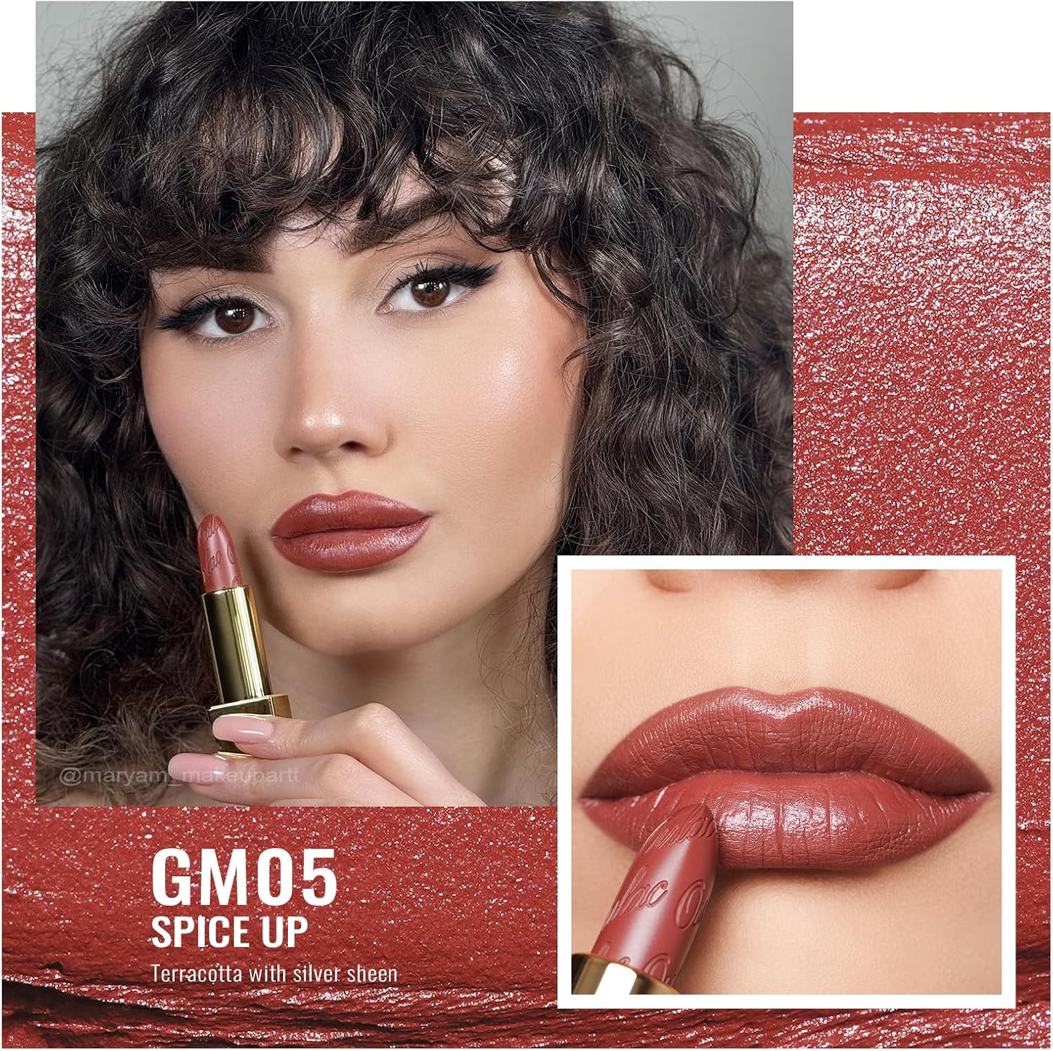 Detalle de OULAC Rossetto Opaco con finitura metallica Matte Rossetti Terracotta glitterato GM05 Spice up, 4,3 g