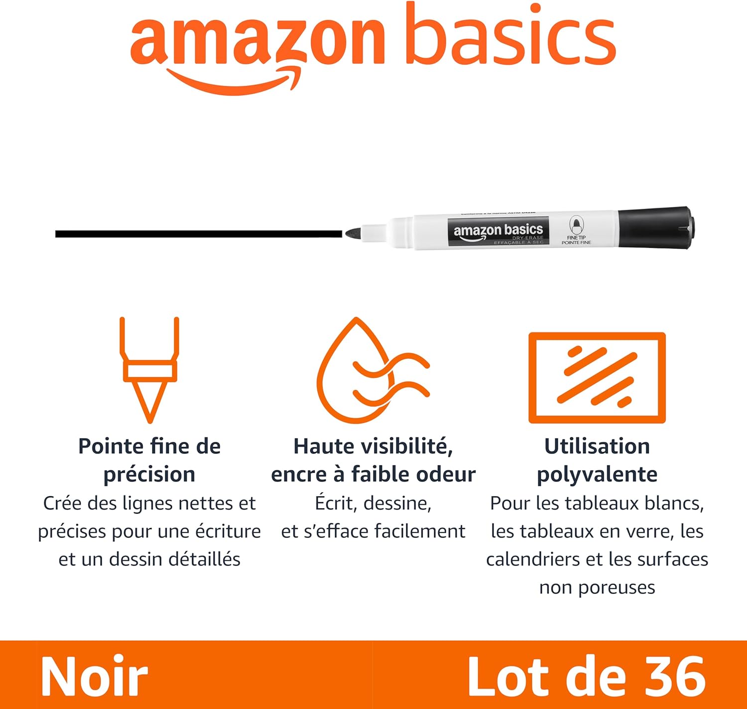 Detalle 2 de Amazon Basics Marqueurs pour Tableau Blanc à Pointe Fine (Noir), Lot de 36 – Odor Low