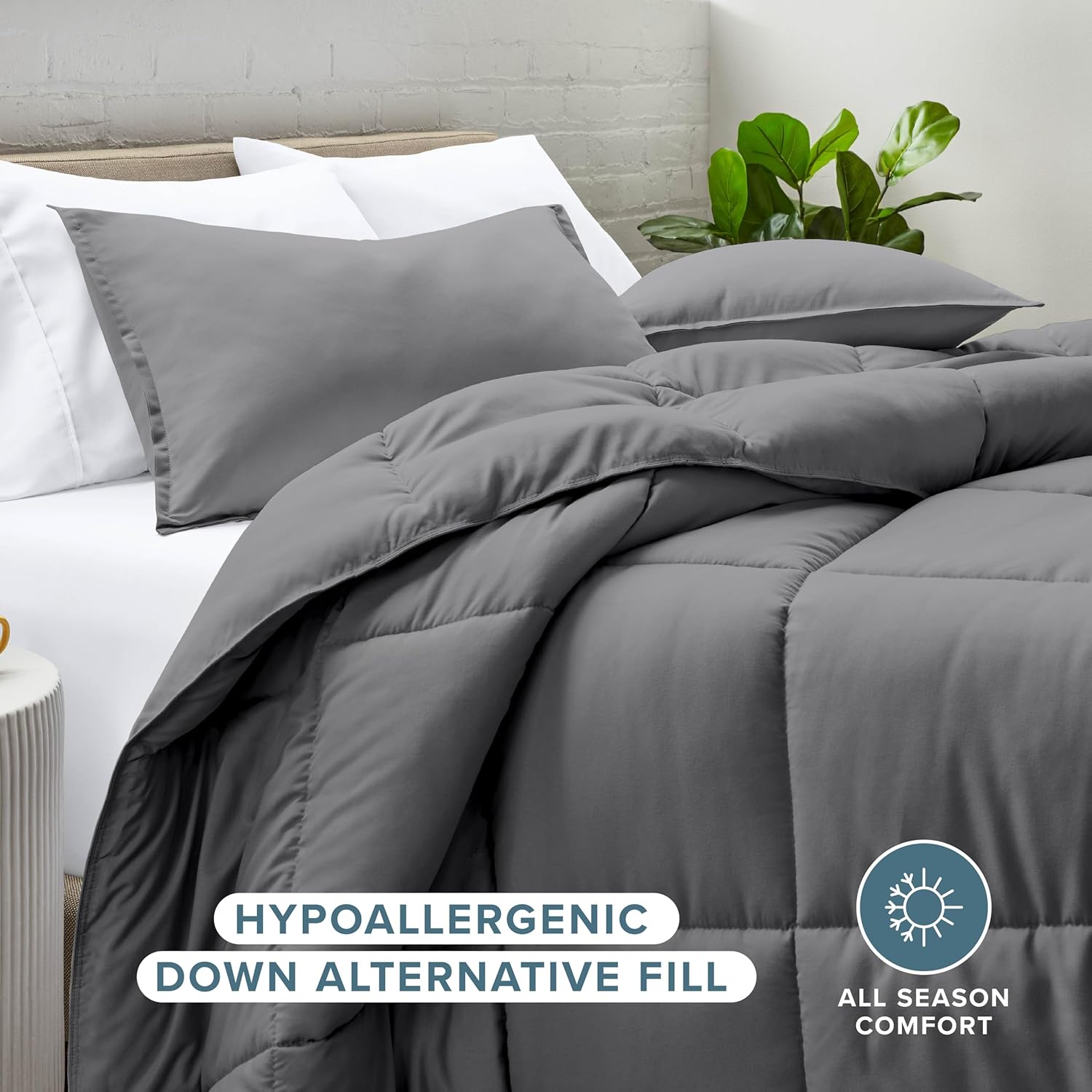 Thumbnail 1 de Bare Home Comforter Set - Queen Size: Ultra-Soft Goose Down Alternative, 1800 Series (Grey)