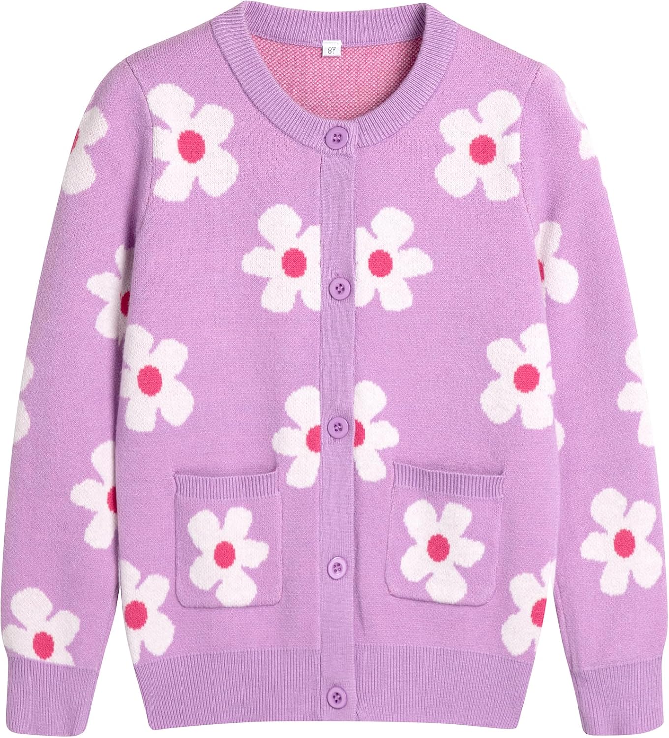 Detalle de HOZIY Girls’ Knit Cardigan Sweater, Long Sleeve, Button-Front, Two Pockets