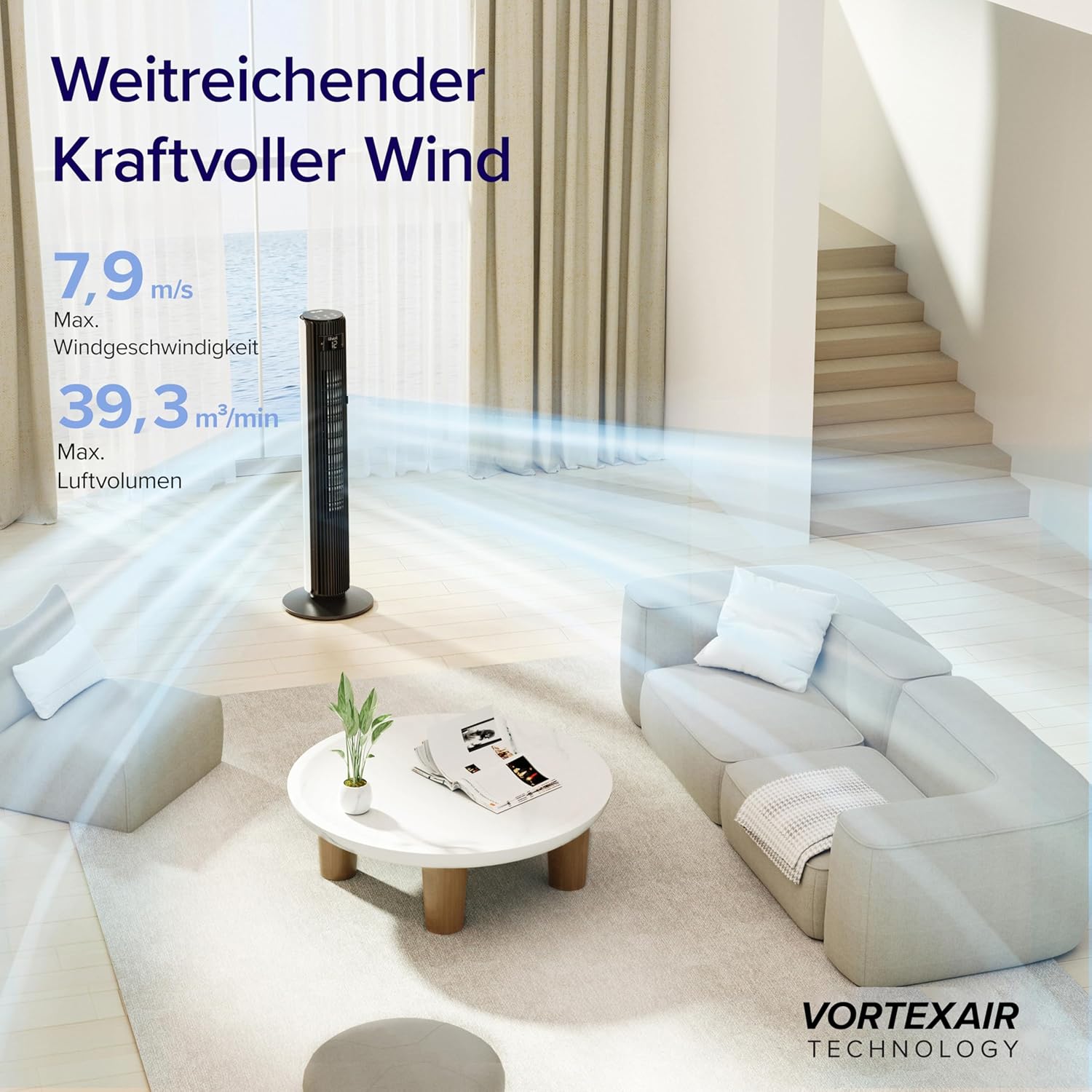 Detalle 2 de Levoit DC Motor großer Turmventilator – leise, flexibel und energieeffizient