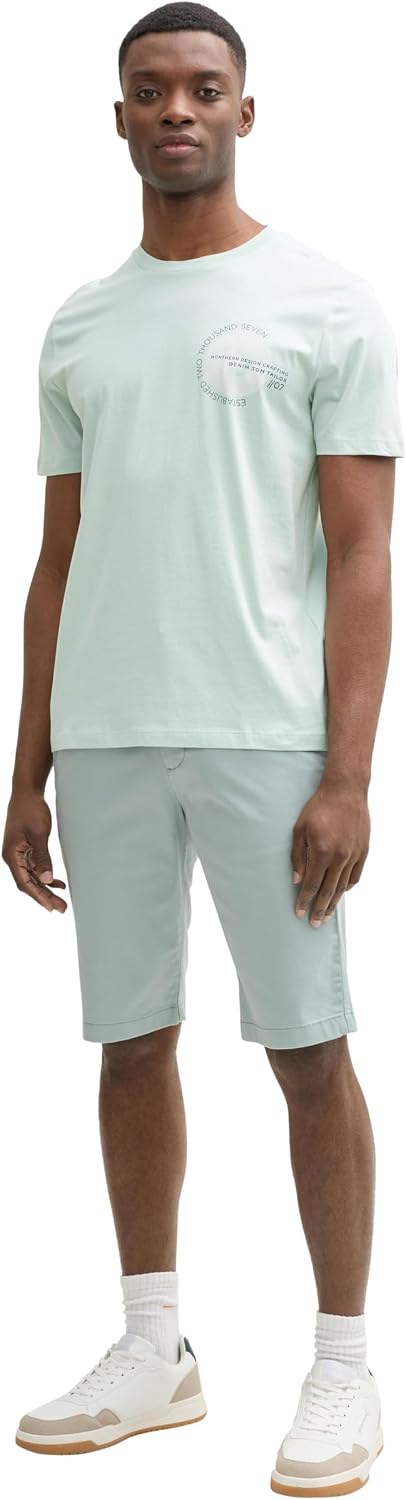 Detalle de Tom Tailor Denim Herren Basic T-Shirt mit Logo-Print – einfaches Basic-Shirt mit Logo-Print