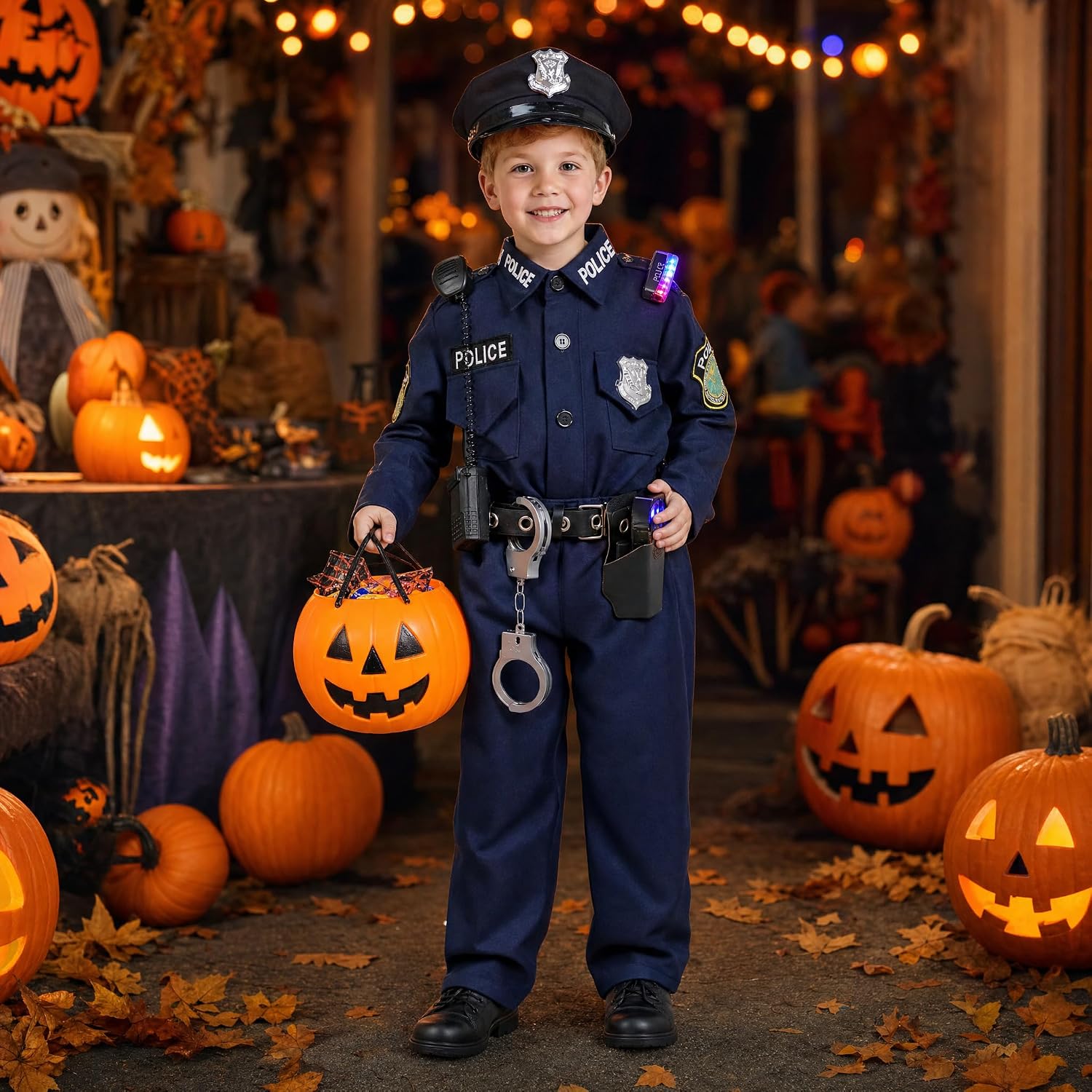 Detalle 1 de KIDDOKIDS Police Costume Set for Kids, Polyester Uniform with Light and Sound Accessories