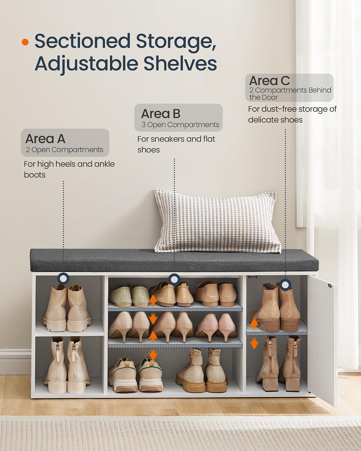 Detalle de SONGMICS Shoe Storage Bench, 41-Inch