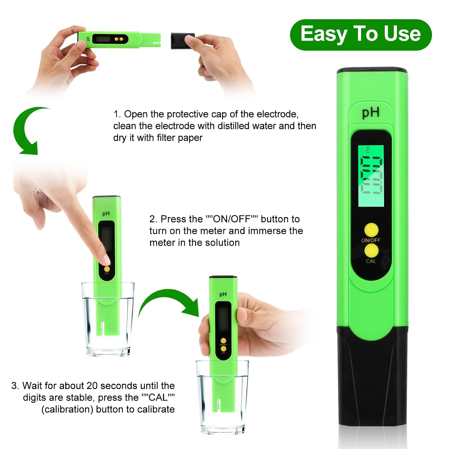 Thumbnail 3 de Aideepen Vert pH-meter voor water met 0,01 pH-resolutie en verlicht lcd