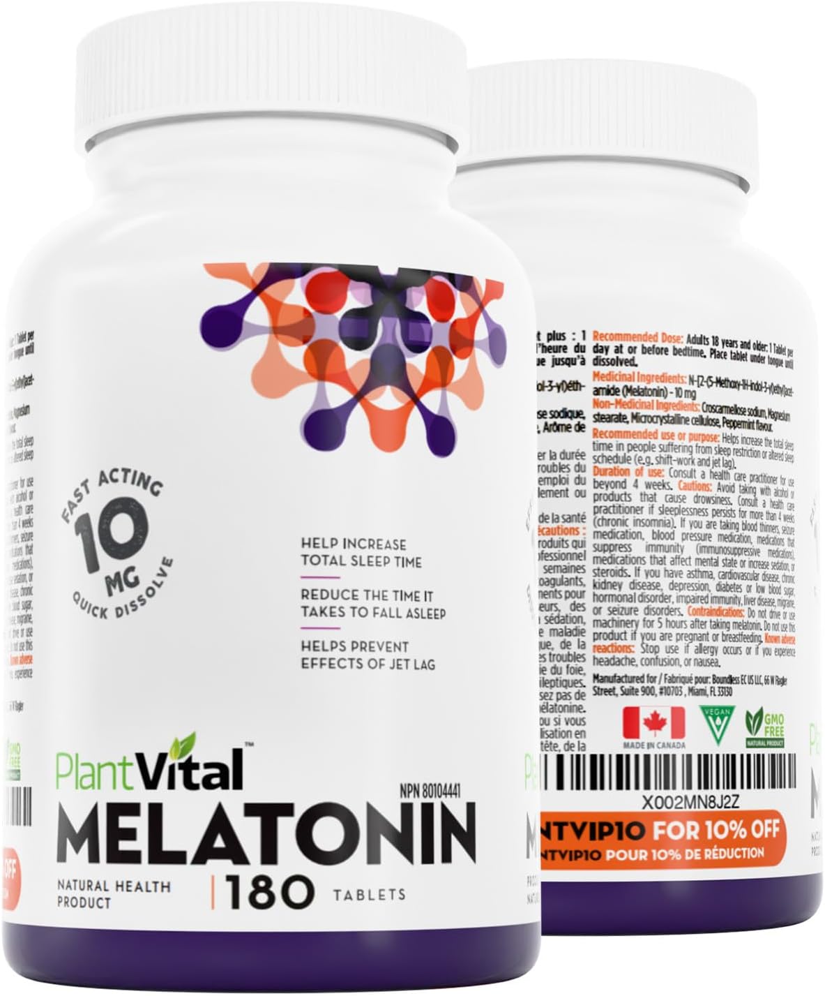 Thumbnail 6 de PlantVital Melatonin 10 mg Sublingual Tablets, Vegan, 180 Count