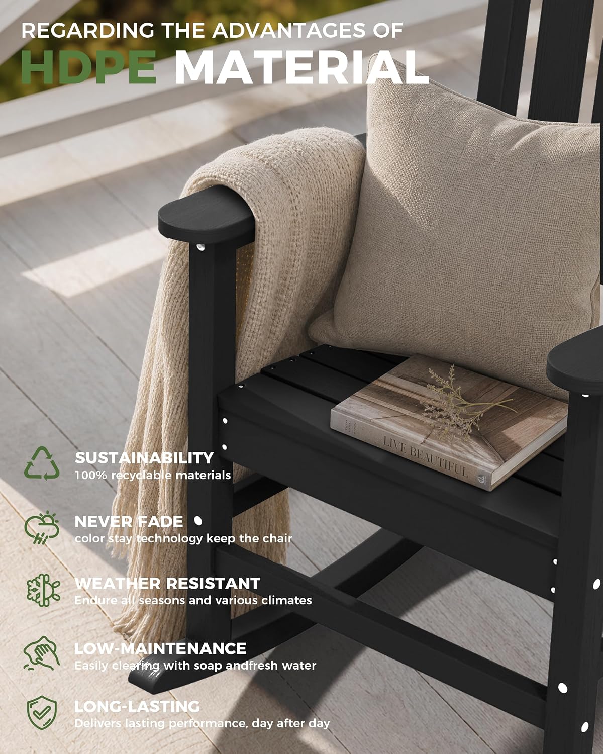 Thumbnail 4 de SUUNYN HDPE Patio Rocking Chair Set of 2, Oversized All-Weather Rockers
