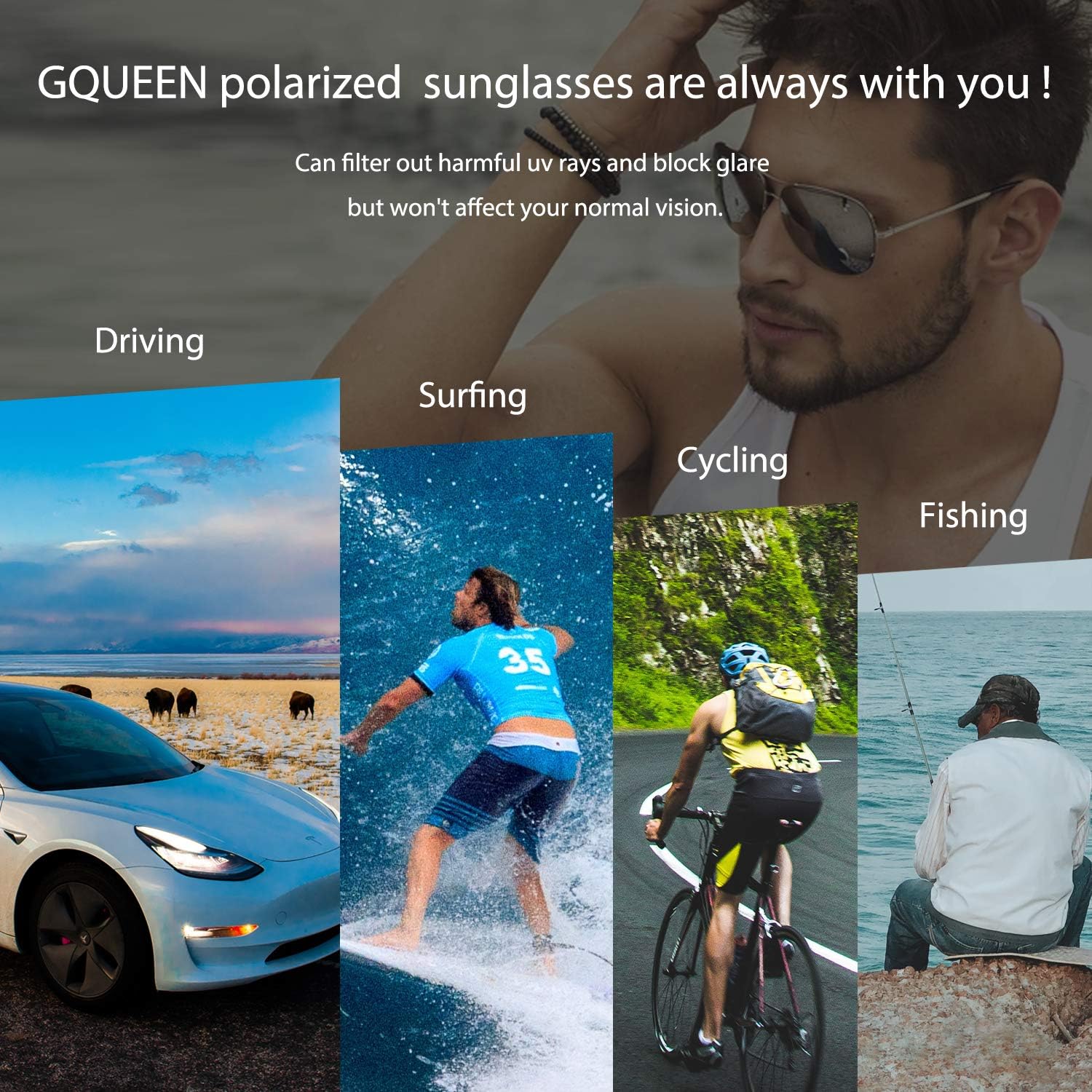 Thumbnail 5 de GQUEEN Pilotenbrille Herren Polarisiert UV400 – Pilot Sonnenbrille für Damen und Herren, MOS1