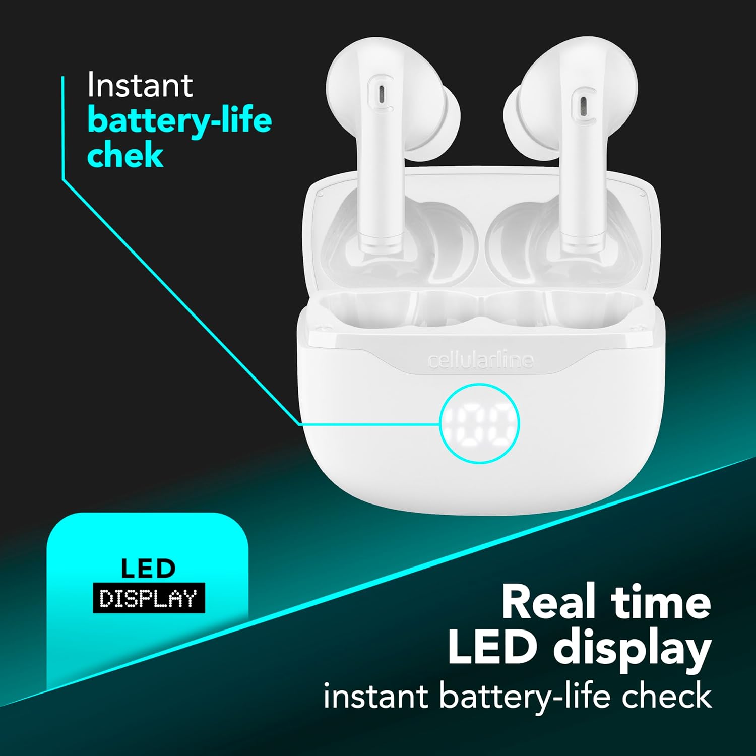 Thumbnail 2 de Cellularline KEY Auricolari In-Ear True Wireless con custodia a display LED e fino a 16 ore di play time