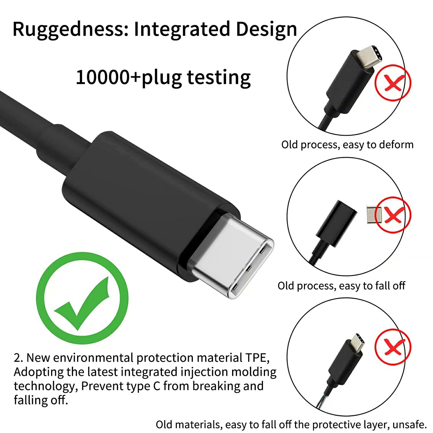 Detalle de USB‑C Kabel (2 m, 2er‑Set) für Schnellladung & Datensync – für Samsung, Sony, Huawei & mehr, schwarz