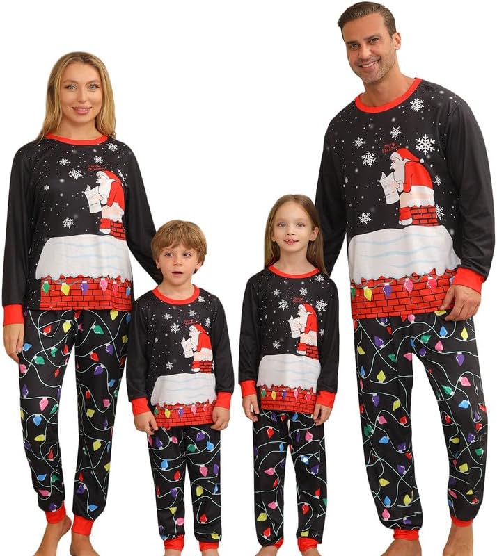 Detalle de Sizet Family Christmas Pajama Set, Elk & Red-and-Black Plaid, Long Sleeve